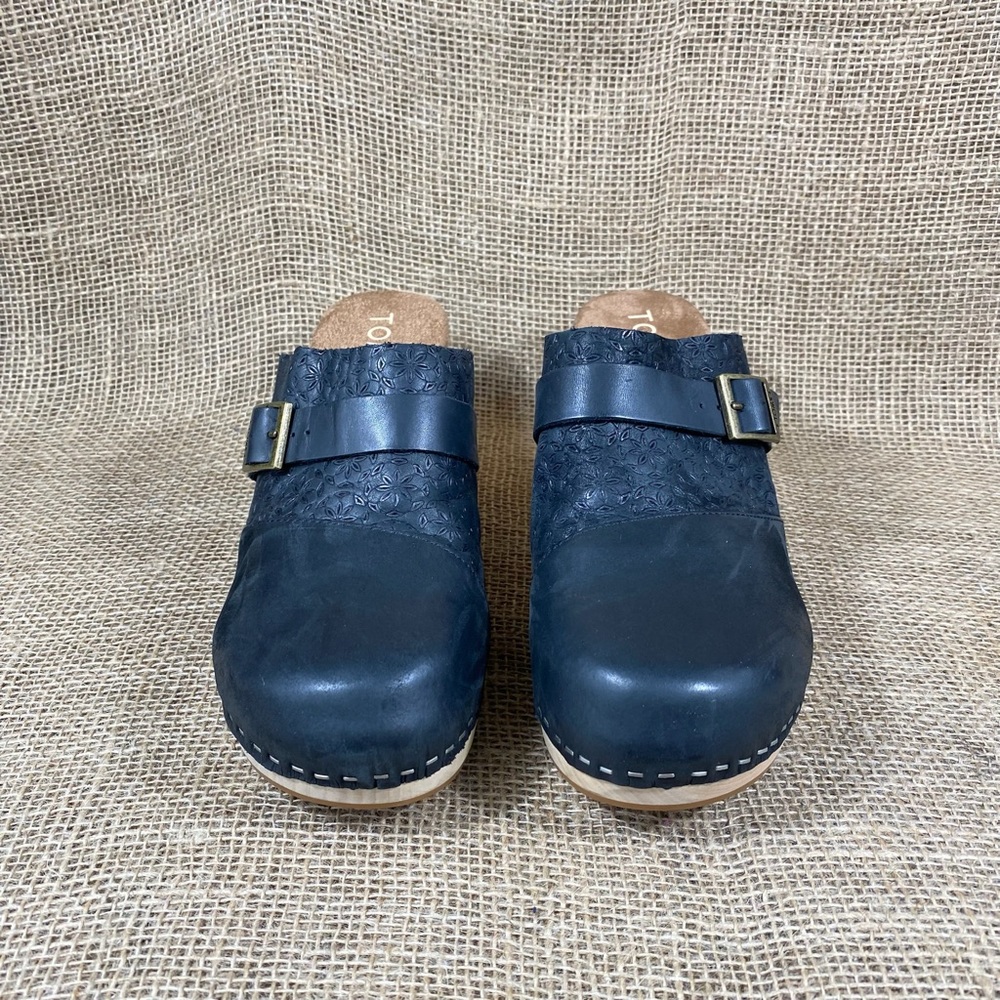 Toms Clog Wood Heel Black Leather Women size 10 - Picture 4 of 11